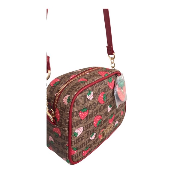 Juicy Couture brown canvas strawberry print crossbody bag with strawberry charm - Picture 12 of 16